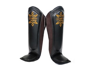 Kanong Genuine Leather Muay Thai Shin Pads : Brown/Black